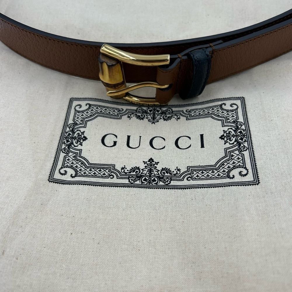 Men's Gucci brown leather belt with bamboo buckle size 110 cm/44 inches